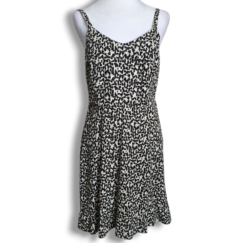 Old Navy Cheetah-Print Fit & Flare Ruffle-Hem Linen-Blend Cami Dress